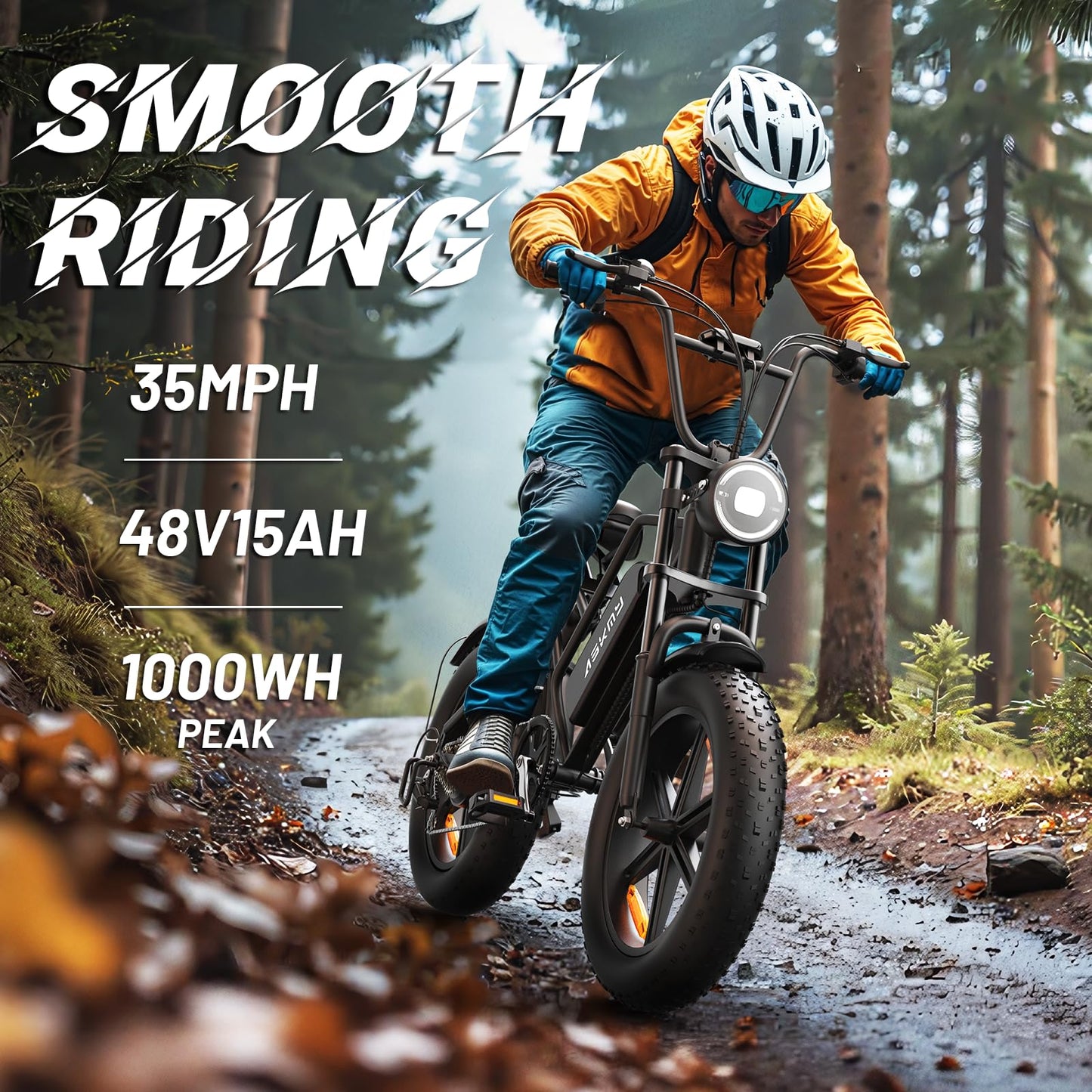 Askmy Fat Tire Electric Bike - Foldable E-Bike with Shock Absorption, Throttle Control, LCD Display, and Long Battery Life for Urban Commuting (20in)