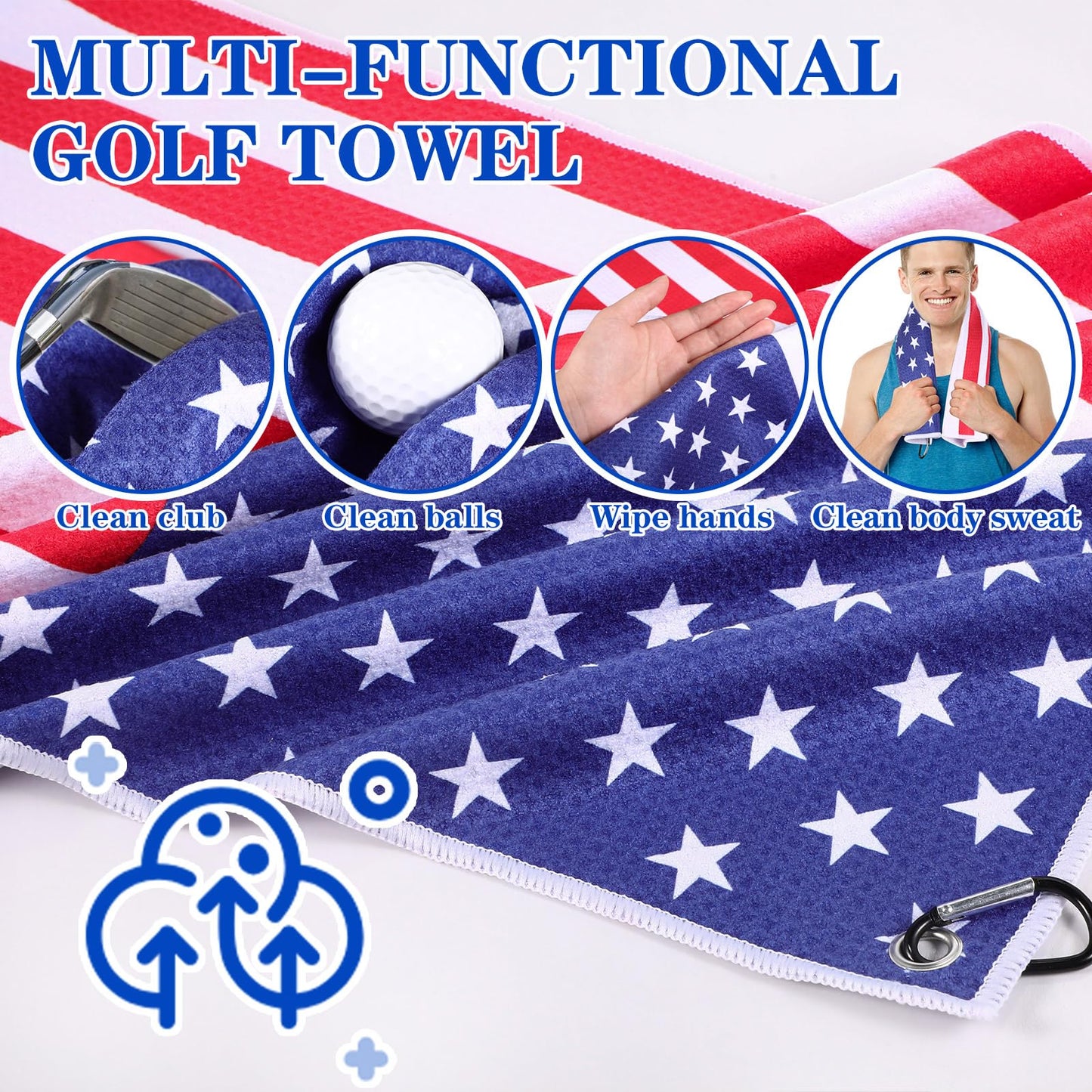 WinnerWhy 15Pcs American Flag Golf Accessories Kit, Include Golf Towel Plastic Golf Tee Golf Ball Bag with Hook Golf Divot Tool with Magnetic Ball Marker Golf Club Brush 4th of July Golf Gifts for Men