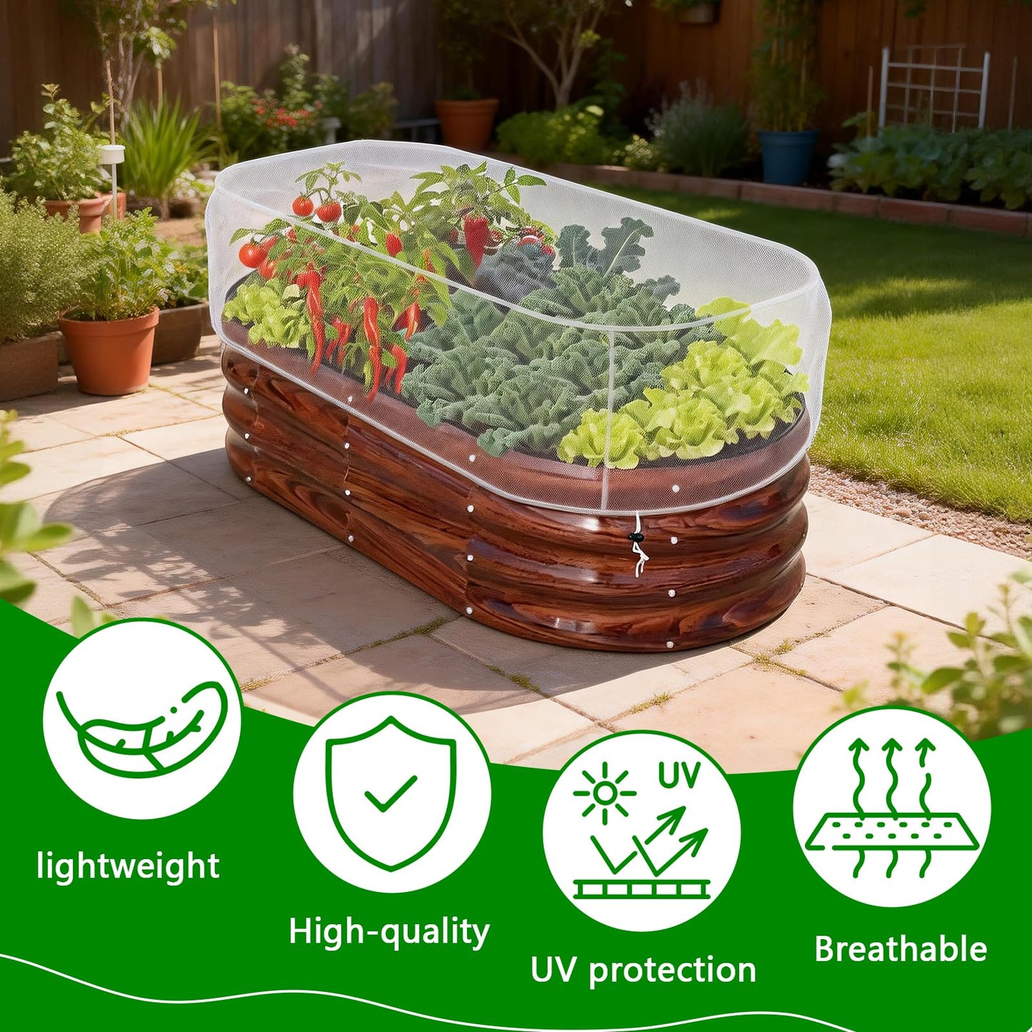 2 PCS Garden Netting for Raised Beds 2x4 Fine Mesh Raised Beds Garden Bug Netting Pest Barrier Screen with Drawstring for Plants to Keep Small Animals Pest Out Protect for Vegetables (2x4 FT)