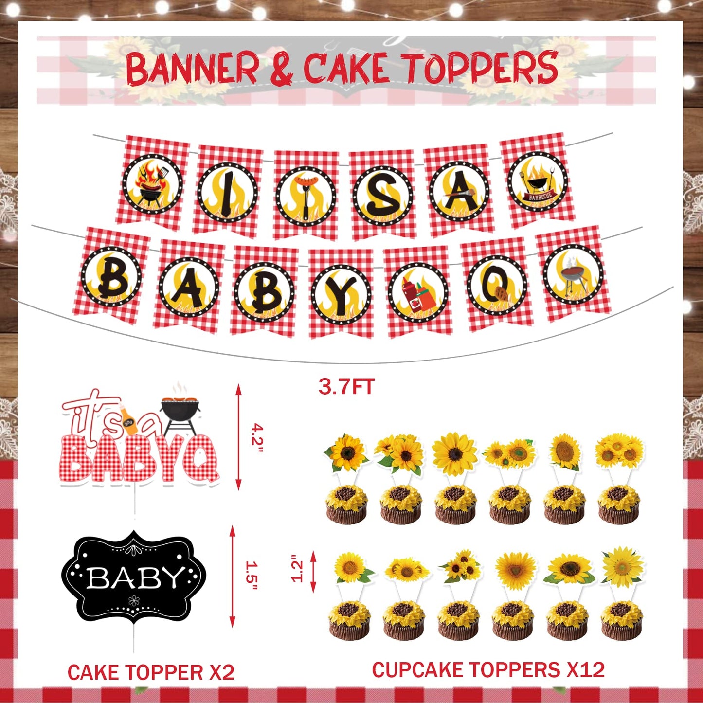 137 PCs BBQ Baby Shower Decorations, Hombae Its A Baby Q Baby Shower Decorations Backdrop Balloon Garland Banner Tablecloth Cake Cupcake Topper Boxes Cutout Barbecue Picnic Sauce Bottle Red Black