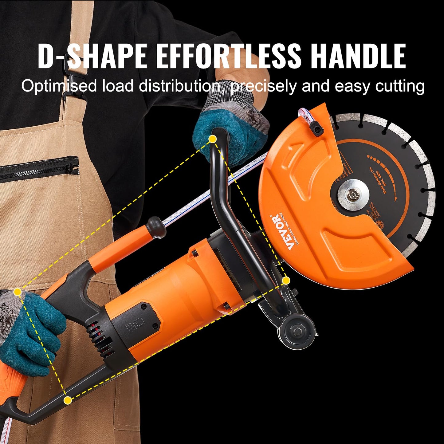 VEVOR Electric Concrete Cutter, 9 in Circular Saw with 3.5 in Cutting Depth, Wet/Dry Disk Cutter Includes Water Line, Pump and Blade, for Stone, Brick, Porcelain, Concrete, 1800W Motor