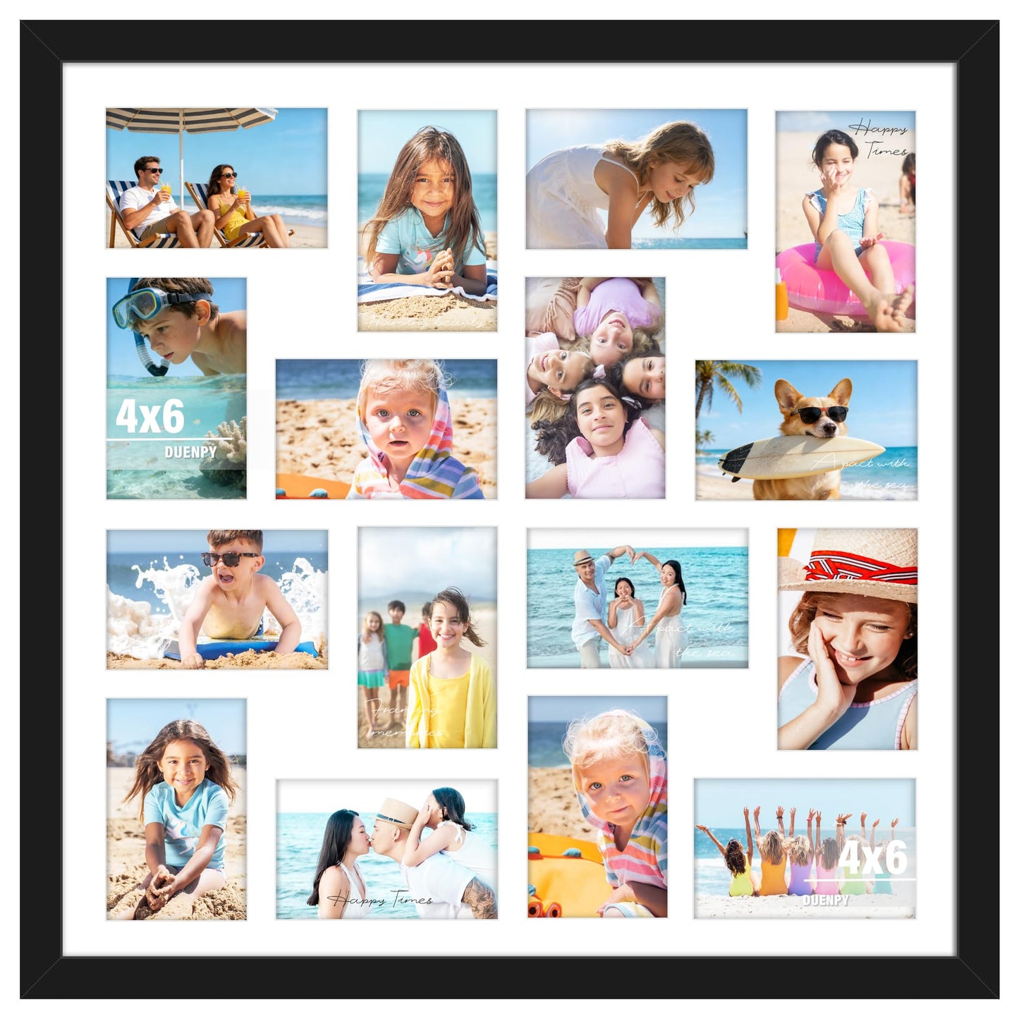 DUENPY 22x22 Picture Frame 4x6 Collage Picture Frame Displays Sixteen 4x6 inch Photos Collage Wall Decor Wall Hanging Black