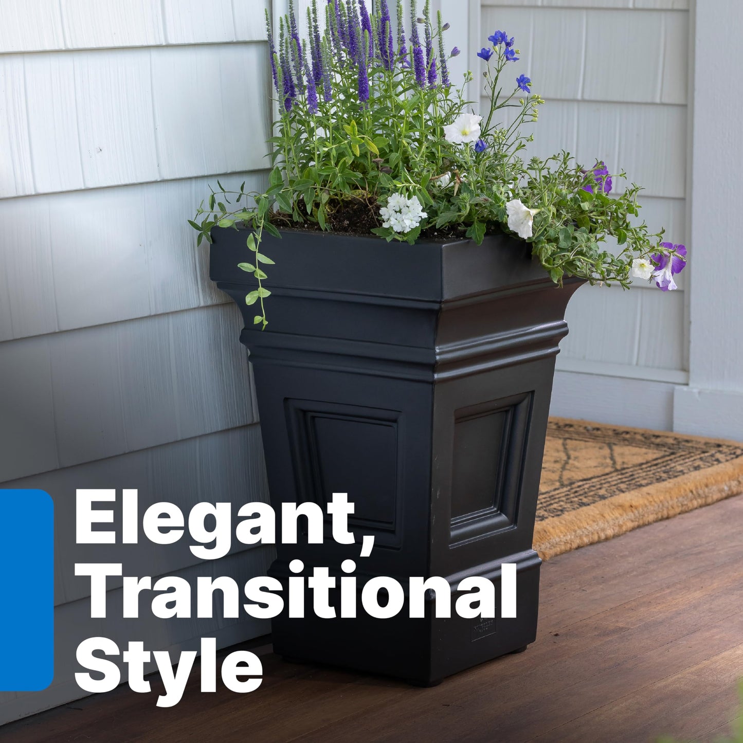 Step2 Atherton Planter Boxes, Large White Single & Black 2-Pack Square Self-Watering All-Season Outdoor/Indoor Garden Pots
