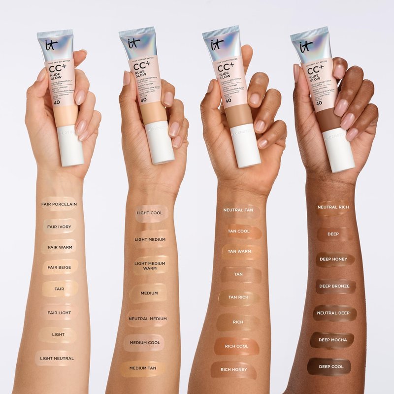 IT Cosmetics CC+ Nude Glow (Light Medium) - Medium Coverage Foundation with SPF 40 & Brightening Glow Serum, Lightweight Skin Tint, 2% Niacinamide + Hyaluronic Acid, Up to 24H Hydration - 1.08 fl oz