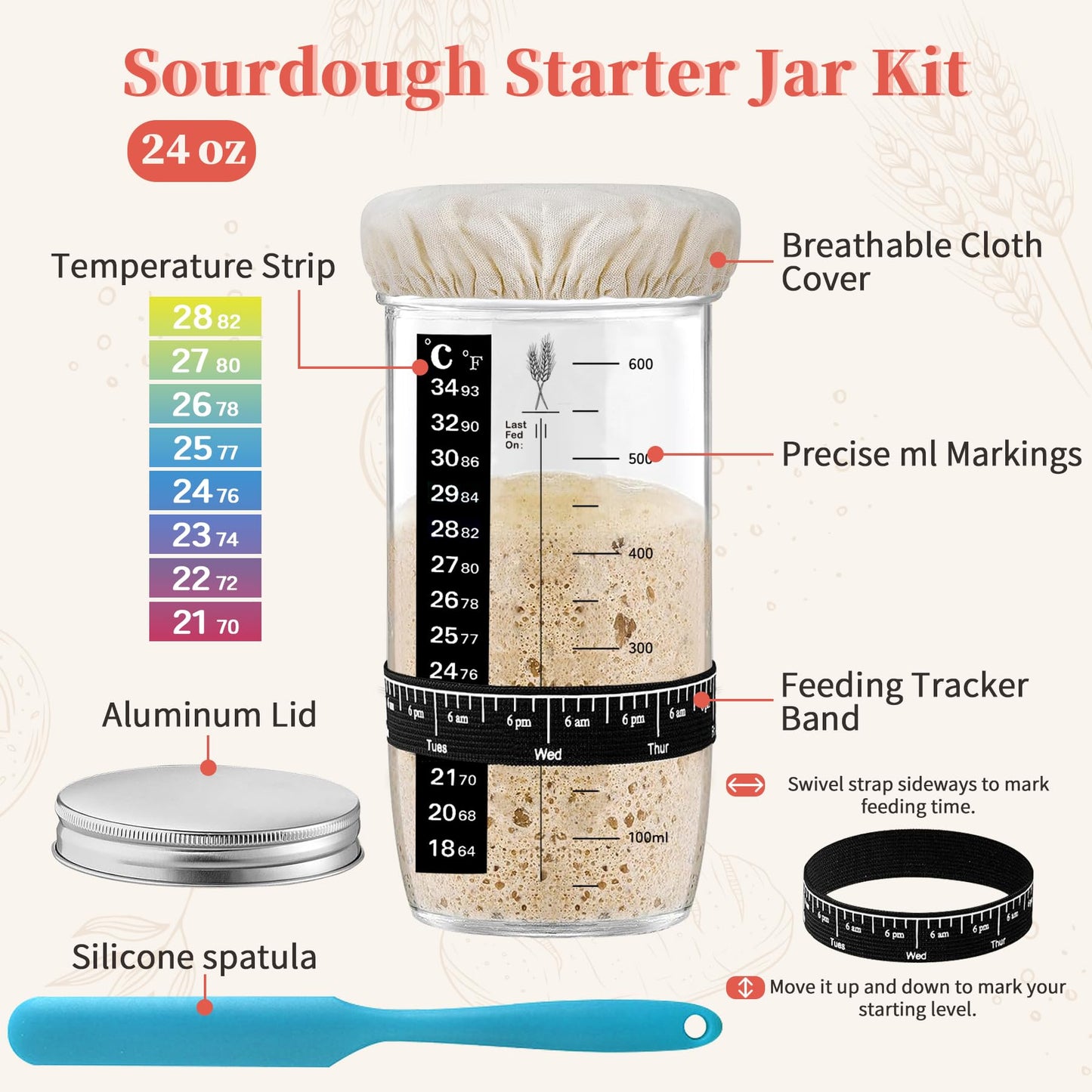 Aliggbent 38Pcs Sourdough Bread Baking Supplies, 10'' Round & Oval Banneton Bread Proofing Baskets with 24 oz Sourdough Starter Jar Kit, Digital Scale, Bags & Bread Making Tools Kit for Artisan Baking