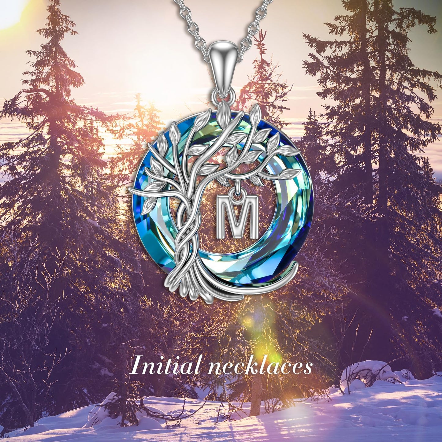 TOUPOP Tree of Life Initial Necklace Gifts for Women Sterling Silver Initial M Letter Jewelry Irish Crystal Pendant Birthday Gifts for Women Her Mom Wife Daughter