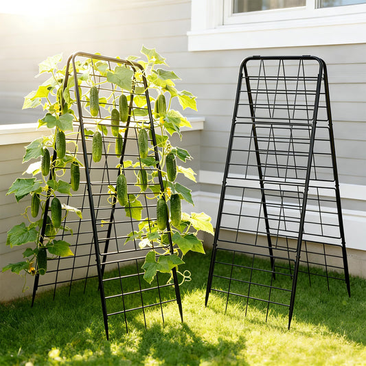 2 Pack Heavy Duty Adjustable A-Frame Garden Trellis for Climbing Plants 50"x17" , Reinforced Metal Plant Support for Raised Beds, Ideal for Tomatoes, Cucumbers & Outdoor Vines (Black)