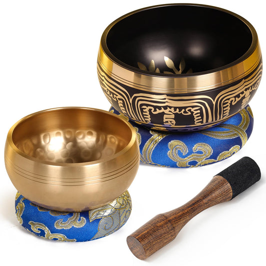 2-Pack Tibetan Singing Bowls Set - 100% Handmade in Nepal, Sound Bowl Meditation Set for Yoga, Chakra Healing, Meditation Gifts, Unique Gifts for Women