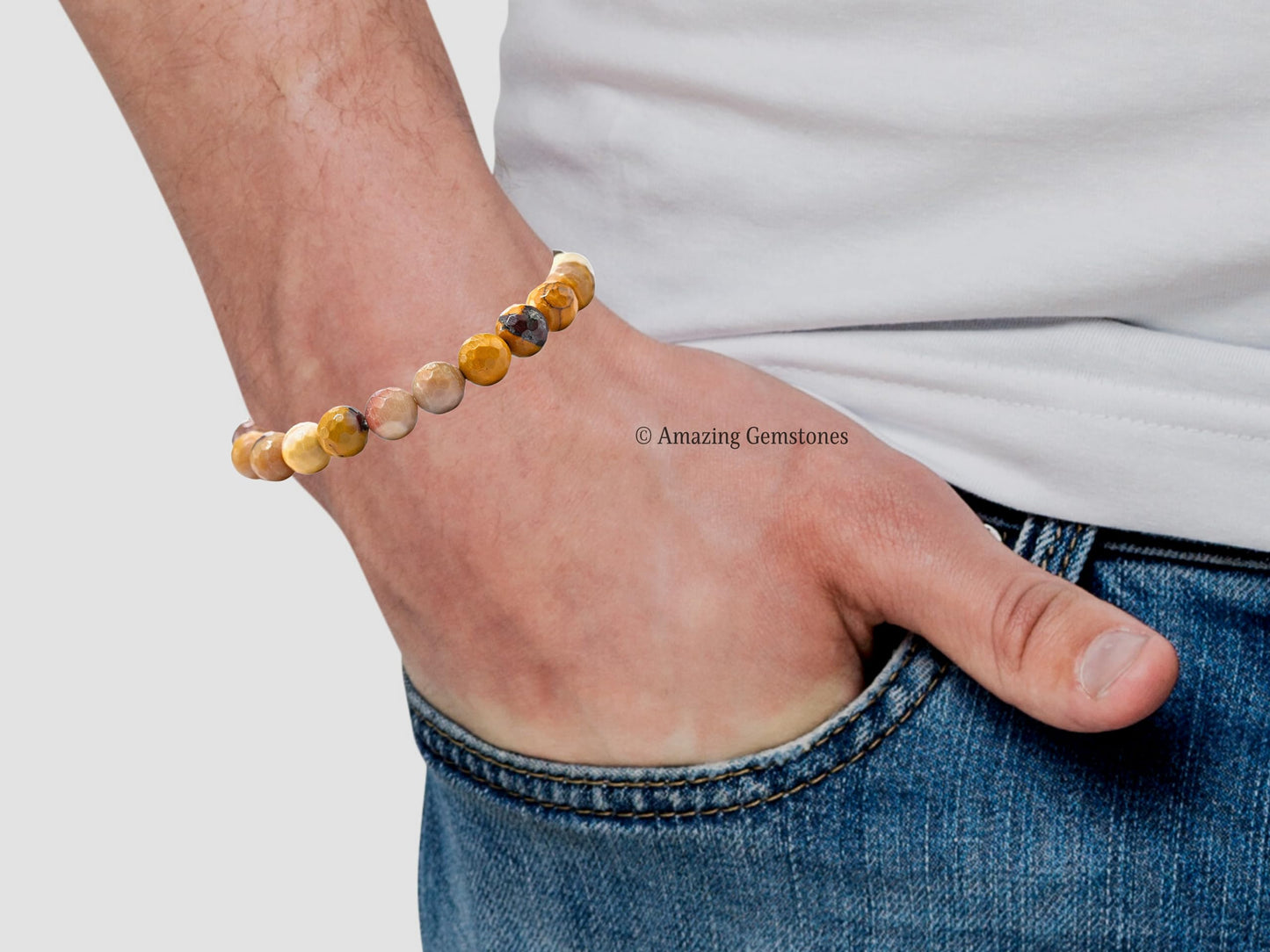 Amazing Gemstone Mookaite Jasper Bracelet for Women - Chakra Mens Bracelet Protection Crystals&Healing Stones - Blessing Bracelet Spiritual Meditation Gift (Faceted Beaded Bracelet)