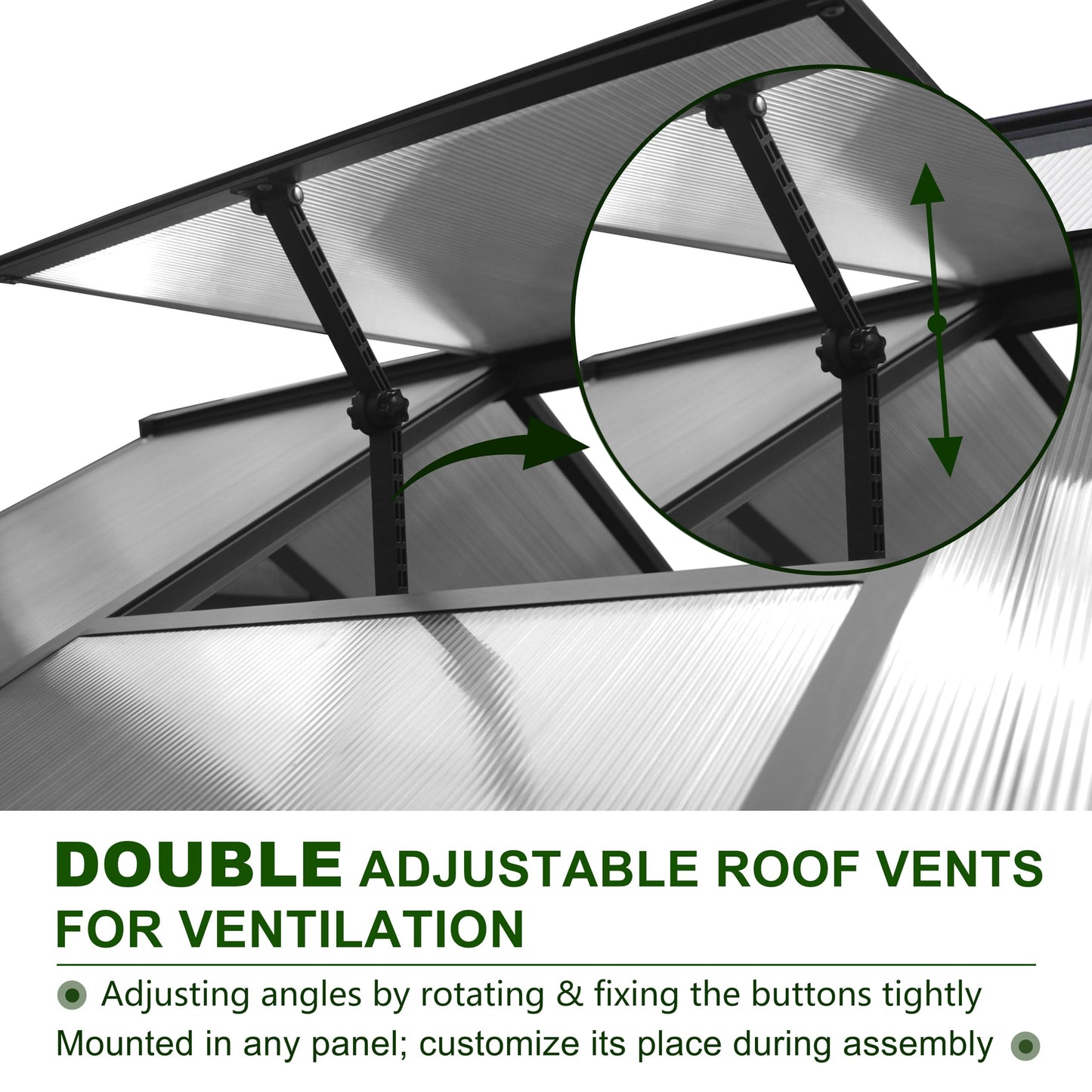 Yardenaler 8x14 FT Green House for Outdoor, Polycarbonate Aluminum Walk-in Greenhouse Kit with Lockable Door and Adjustable Roof Vents, Backyard Garden in Winter, Gray
