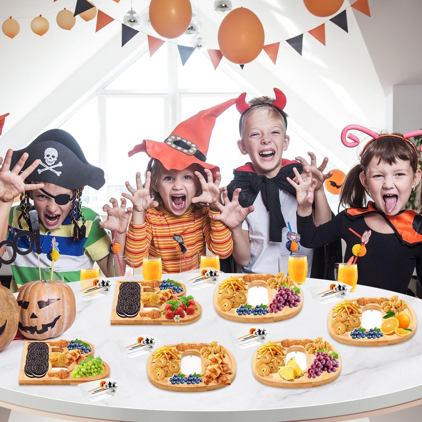 AUGSUN 53Pcs Halloween Charcuterie Board Set, 3 BOO Halloween Cheese Board Wooden Serving Platter with 50 Plastic Toothpicks for Party Buffet Supplies for Home Outdoor Party Decoration