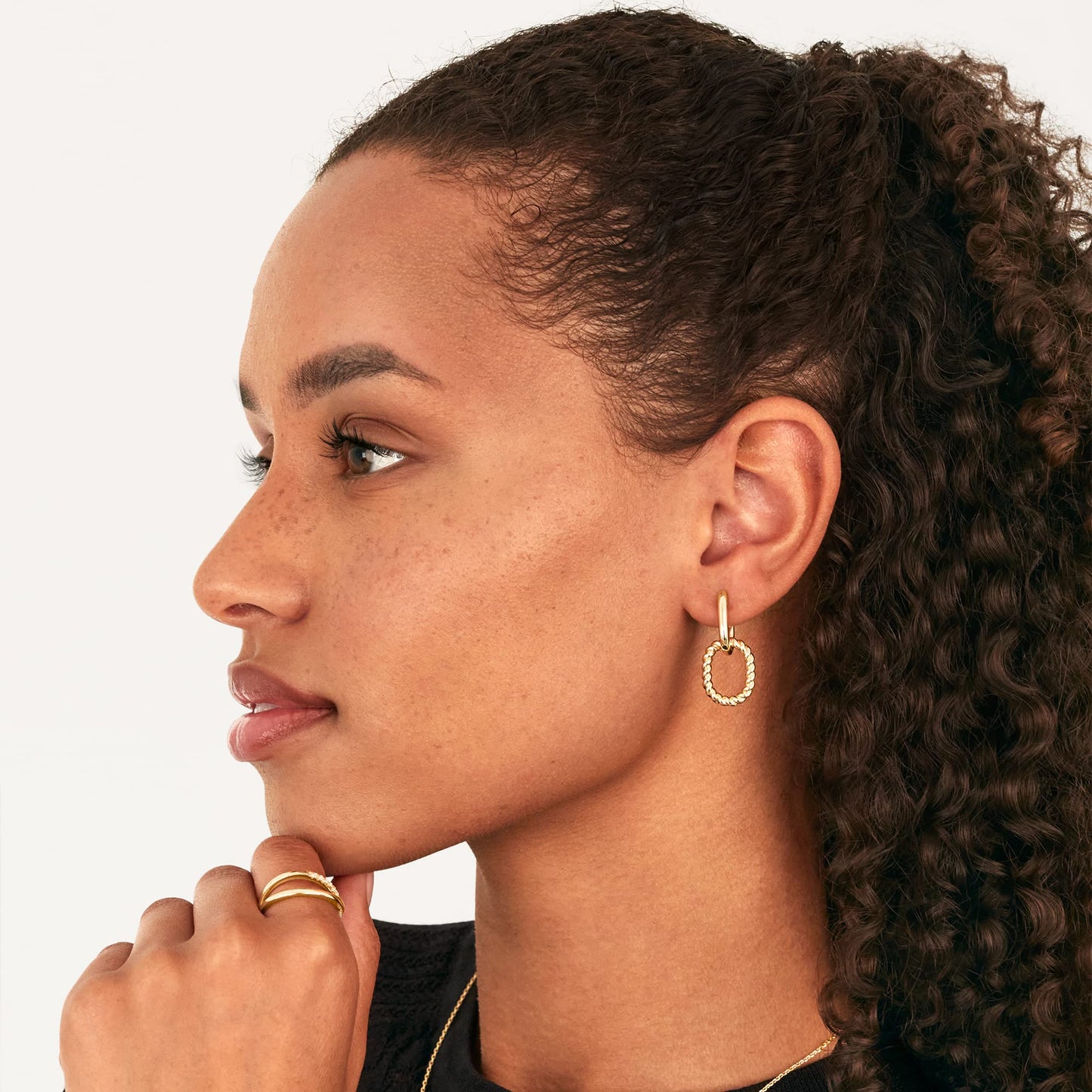 PAVOI 14K Rose Gold Plated Convertible Twisted Rope and Plain Paperclip Link Earrings for Women - Braided Drop Dangle Huggie Hoop Earrings