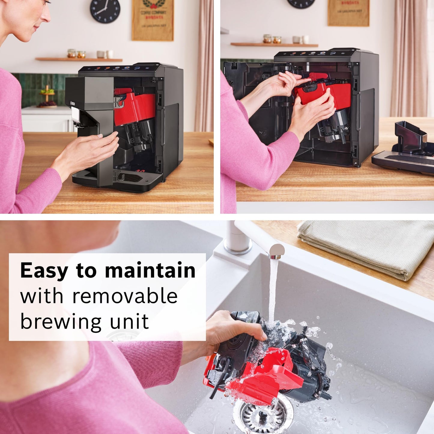Bosch Fully Automatic Coffee and Espresso Machine - 9 Drinks, Barista Quality, Double Cup Super Coffee Maker - Programmable Machine, Large Bean Capacity - Easy Clean, Maintenance - Black - TPU40109