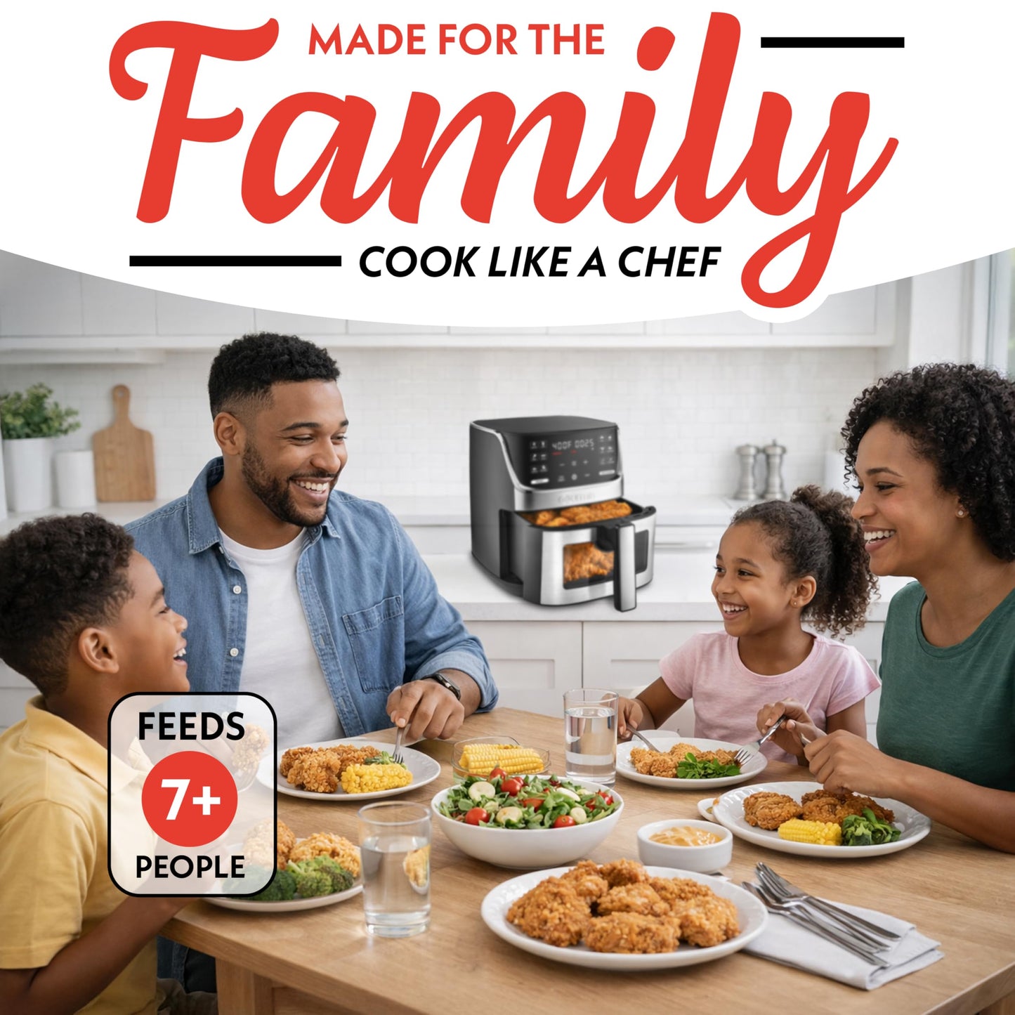 Gourmia Air Fryer - 7 Qt Large Capacity with LED Display, 12 One-Touch Presets, FryForce 360° Technology, Nonstick Dishwasher-Safe Basket & Crisper Tray, Stainless Steel
