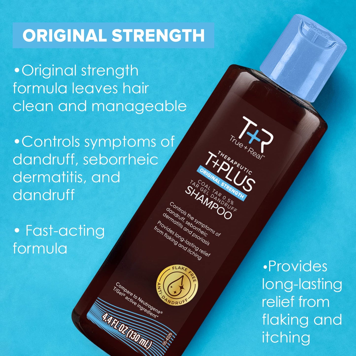 True+Real Coal Tar Therapeutic Plus Tar Gel Anti-Dandruff Shampoo Original Strength 0.5% Coal Tar, 16 Fl Oz, Pack of 2