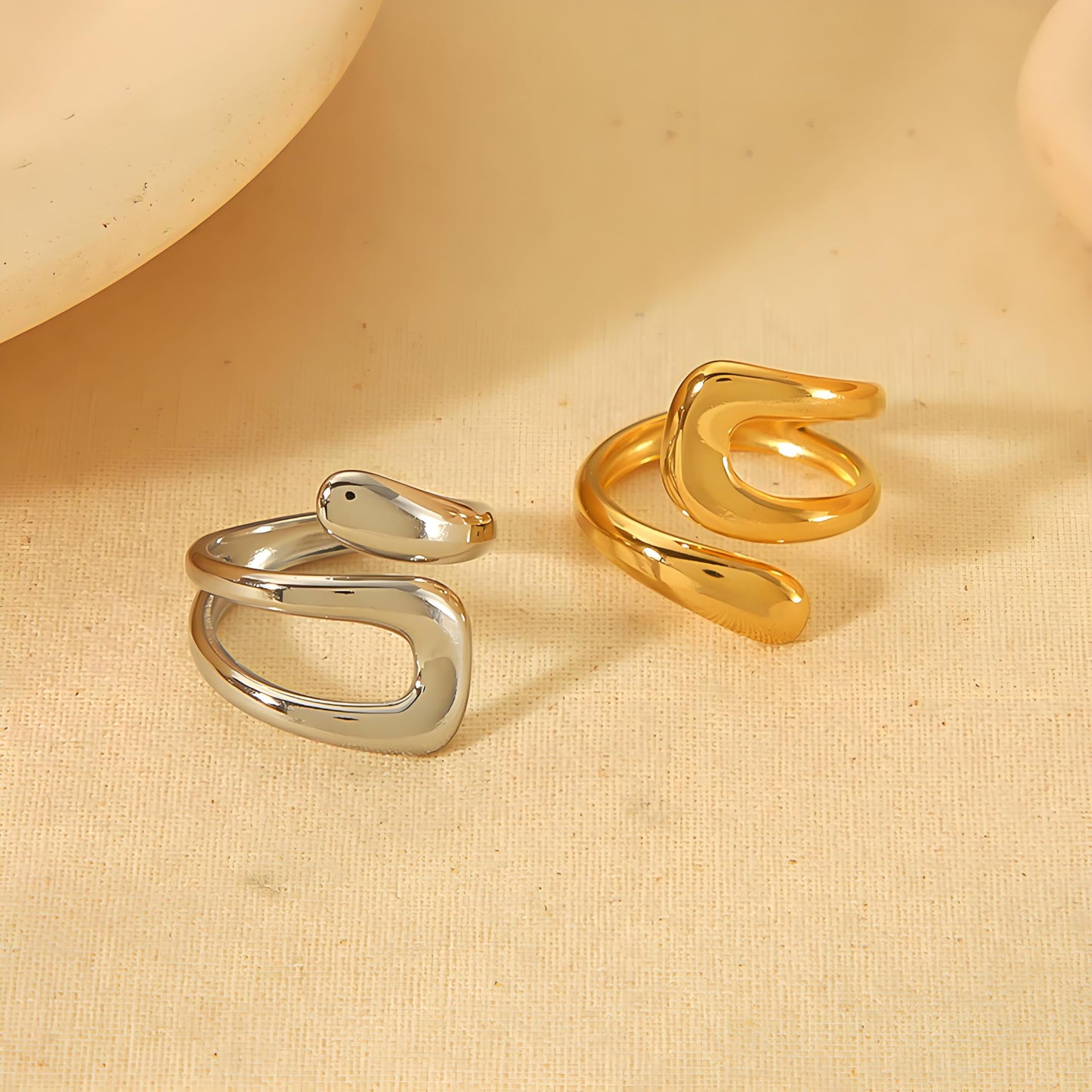 AIETUE Chunky Rings For Women, Gold Silver Thumb Ring Asymmetrical Wavy Curve Ring Adjustable Non Tarnish Dainty Stainless Steel New Year Anniversary Birthday Jewelry Gift (Zesty-Silver)