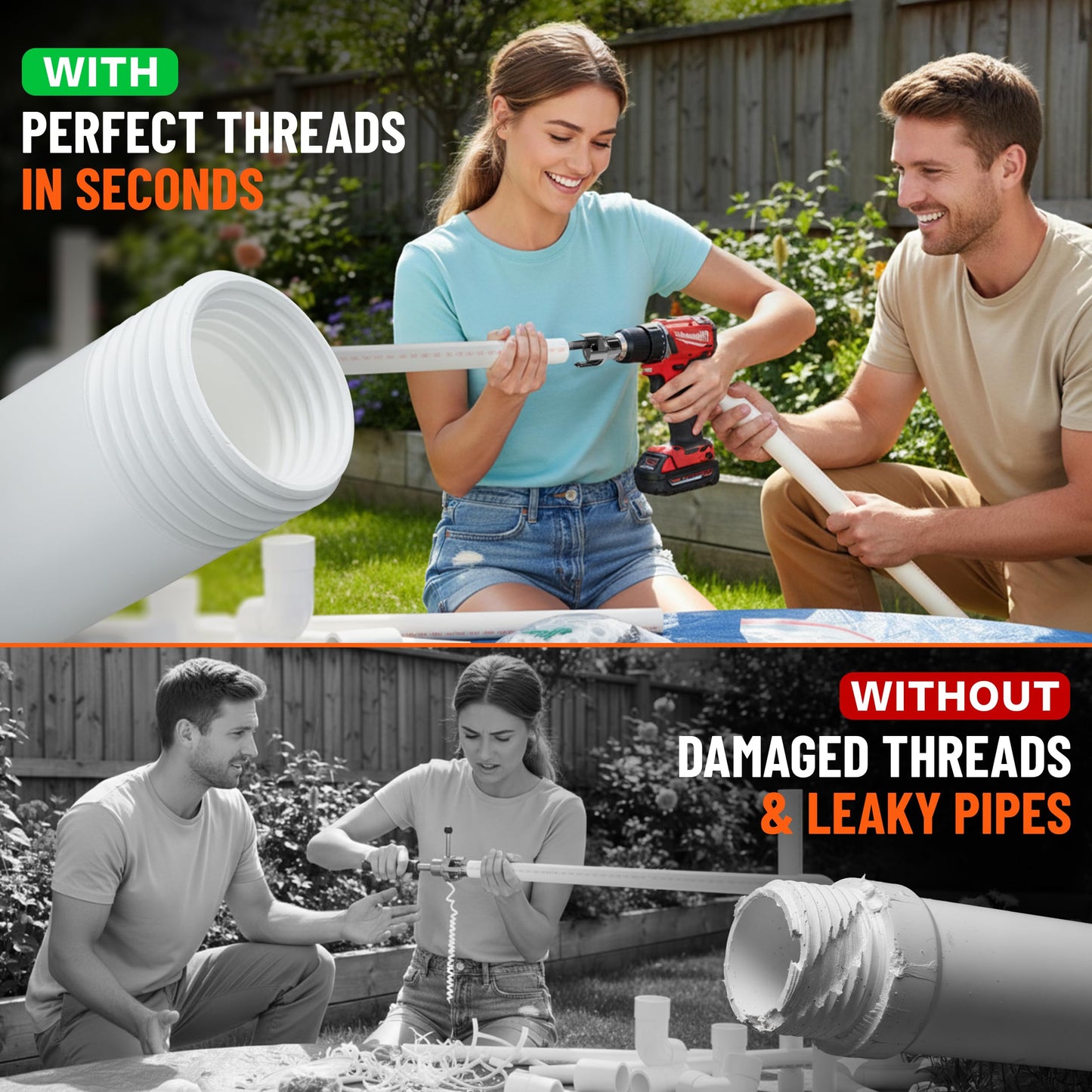 Premium 3 Packs PVC Pipe Threader 1/2 and 3/4 And 1 For Integrated Internal & External Threading Tool Break-resistant Rust-resistant Cutter Machuelos Tubo Set npt Dual-function Kit Opener