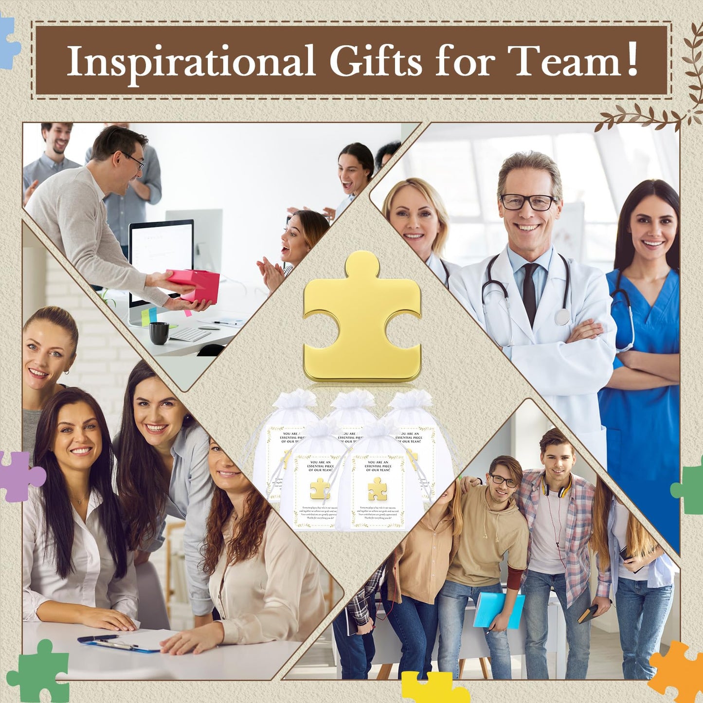 36 Sets Employee Appreciation Gift Bulk Puzzle Piece Lapel Pins Thank You Cards and Bags for Team Appreciation Building Recognition Soccer Baseball Team Gift for Employee Office Staff Coworkers