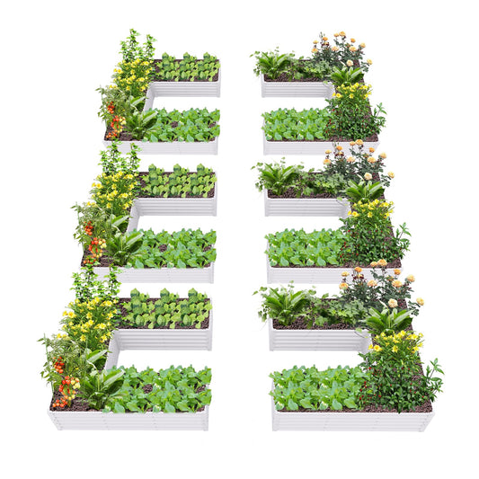 A ANLEOLIFE 6 Set U-Shaped Galvanized Raised Garden Beds Outdoor,6x6x1.5ft Large Metal Planter Box for Planting Vegetables Flowers Herb, Anti-Rust & Easy-Setup, Antique White