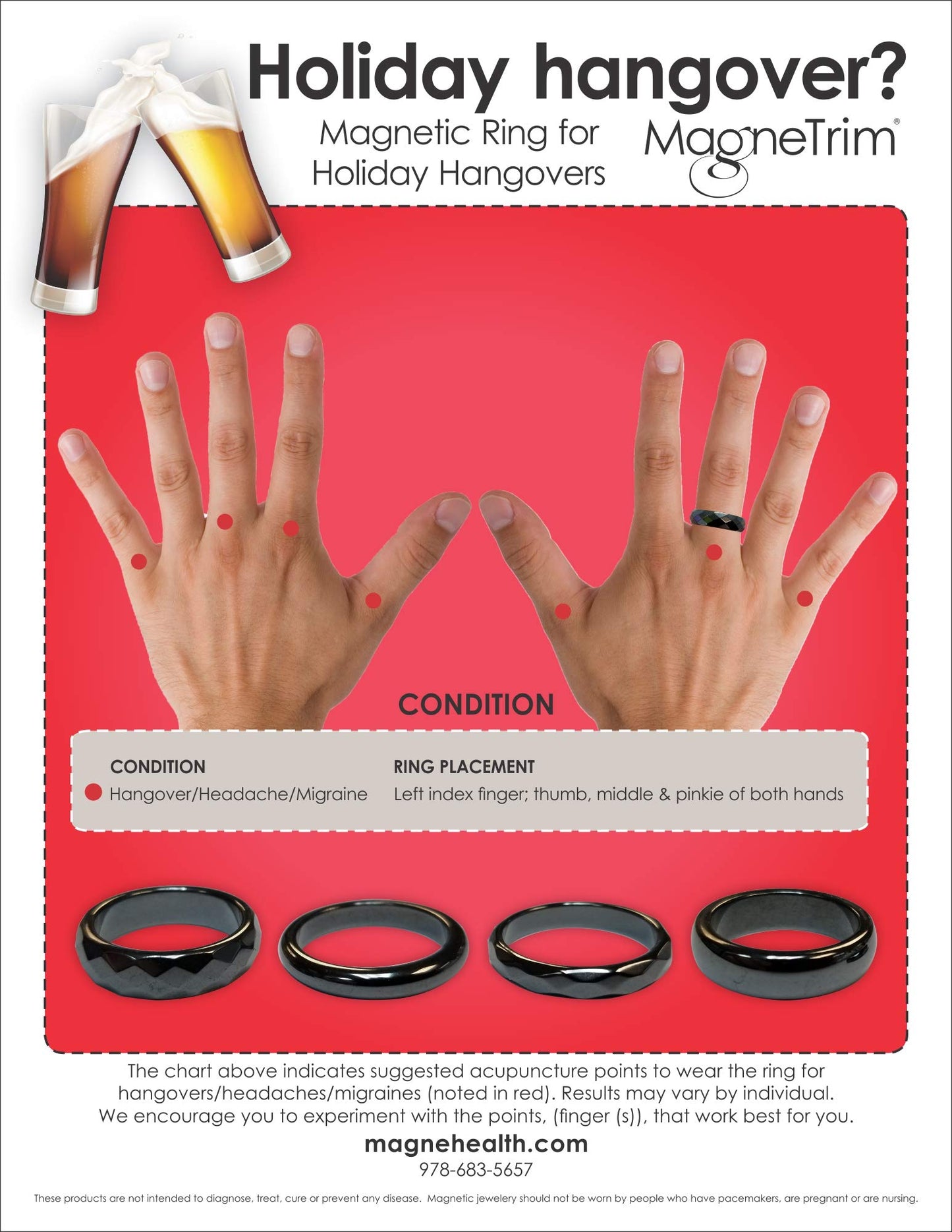 MAGNEHEALTH Hematite Rings - Beveled Magnetic Band Ring for Men and Women, Unisex Black Hematite Magnetic Ring, Absorbs Negative Energy, Anxiety Balance and Root Chakra Jewelry, Size 9