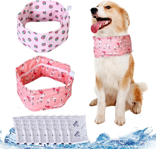 2 Pcs Dog Cooling Bandana Collar Cooling Pet Scarf with 10 Recyclable Ice Packs Adjustable Dog Neck Wrap for Summer Hot Weather Medium Dogs and Cats