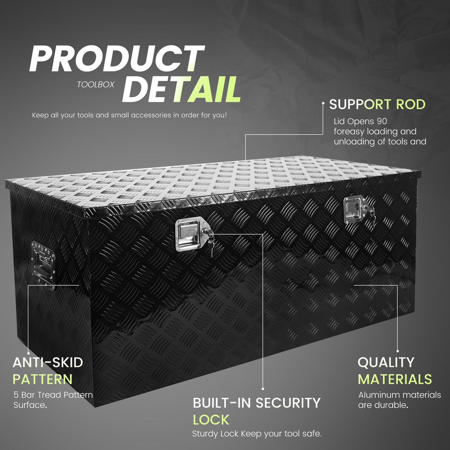 PRUNkuar 48 Inch Truck Tool Box Aluminum Heavy Duty Trailer Tool Box, Waterproof for Pick Up Truck Bed, RV Trailer with Keys 48"x 19.5"x 17.5" Black
