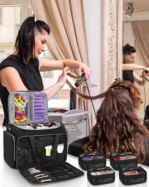 MONSTINA Professional Hairstylist Traveling Bag with Two Detachable Small Bags+Four Gadget Bag,Hairdressing Makeup Salon Organizer Bag