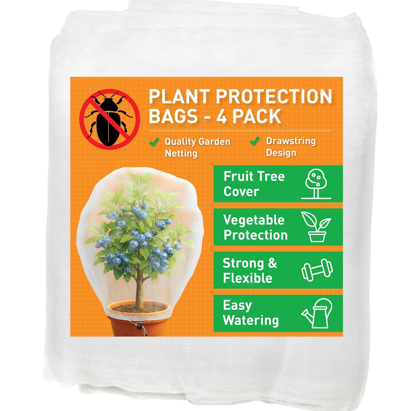 Fruit Tree Protection Bags 4x4.5 FT in 4 Pack | Multiple Size Garden Netting for Fruit & Vegetable Protection | White Plant Net Cover for Blueberry & Tomato | Bird & Insect Mesh Fabric Protector