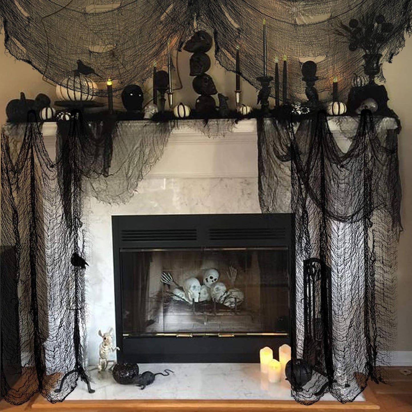 JOHOSEEK 4 Pack Halloween Creepy Cloth Decoration, 30 x 120 inch Black Gauze Halloween Decor, Scary Black Cheesecloth, Spooky Fabric Decoration for Haunted House Wall Yard Outdoor Indoor