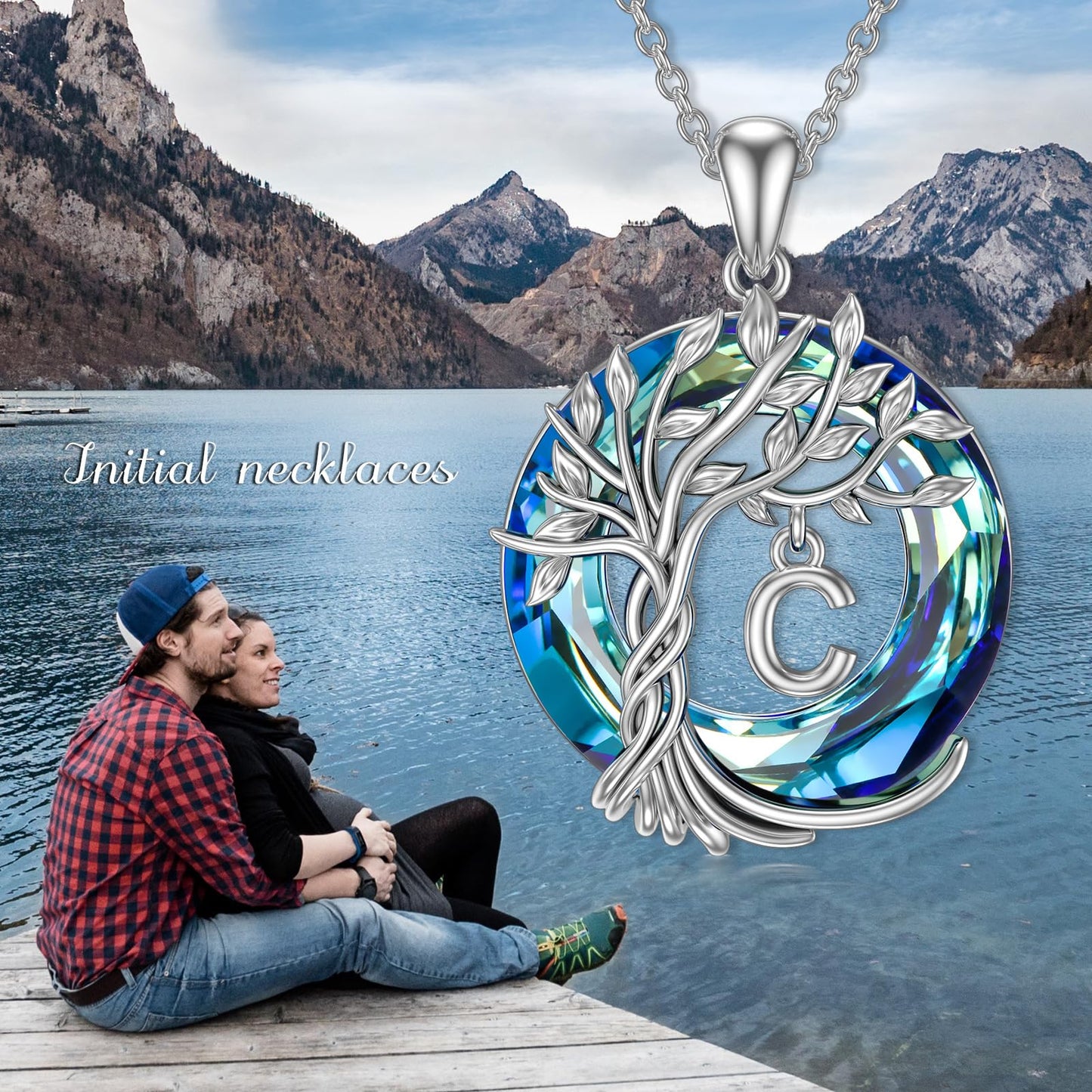 TOUPOP Tree of Life Initial Necklace Gifts for Women Sterling Silver Initial C Letter Jewelry Irish Crystal Pendant Birthday Gifts for Women Her Mom Wife Daughter