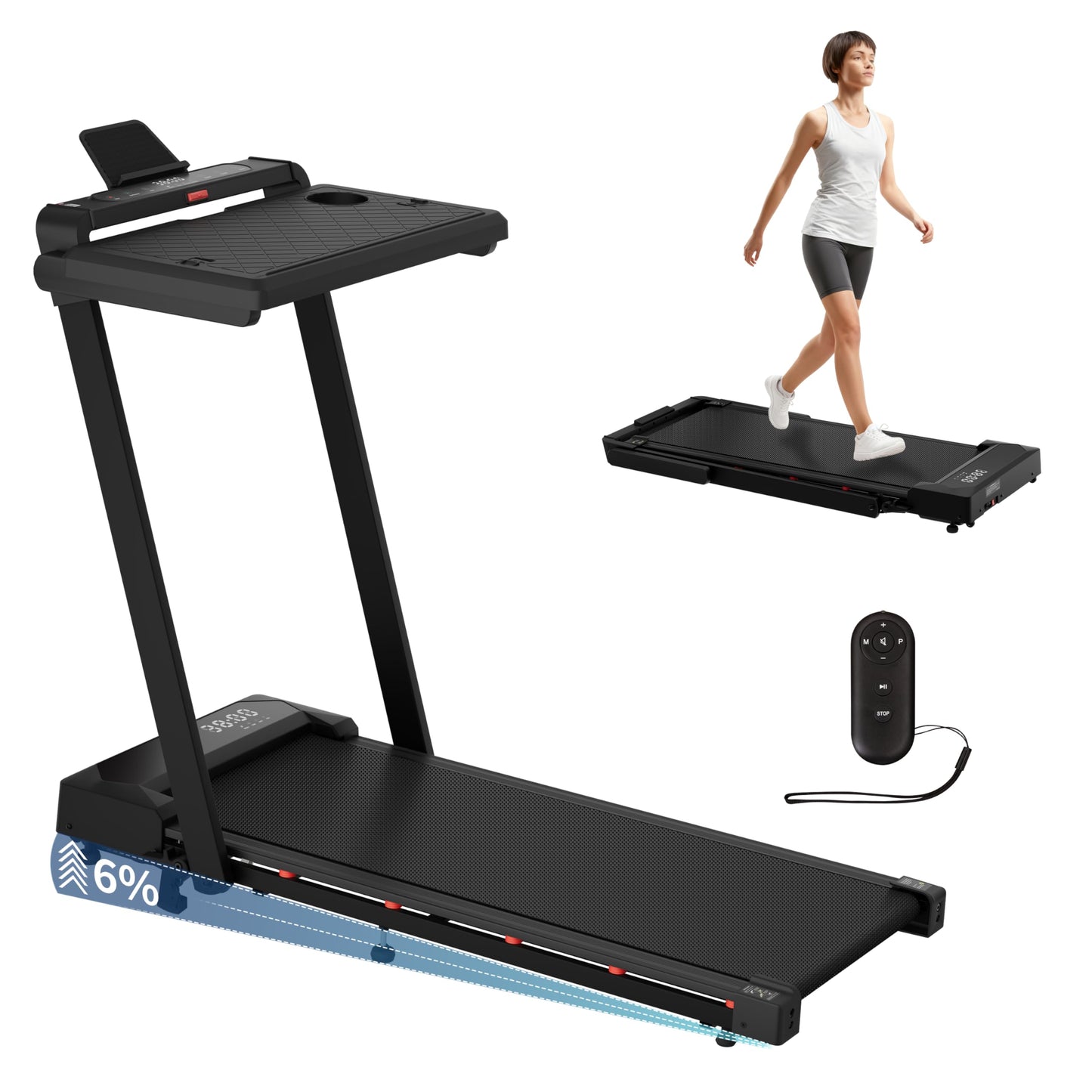 Foldable 4 in 1 Treadmill Walking Pad with Incline Remote Control Compact 3.0HP Under Desk Treadmill for Home Office Fitness 300 lbs Capacity with Handle Bar