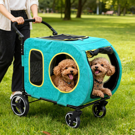2025 Upgraded Dog Stroller for Large & Medium Dogs，Pet Stroller for 2 Small Dogs, Foldable Jogger Wagon with Detachable Carrier for Car Seat, Adjustable Handle, Up to 90 lbs, Blue