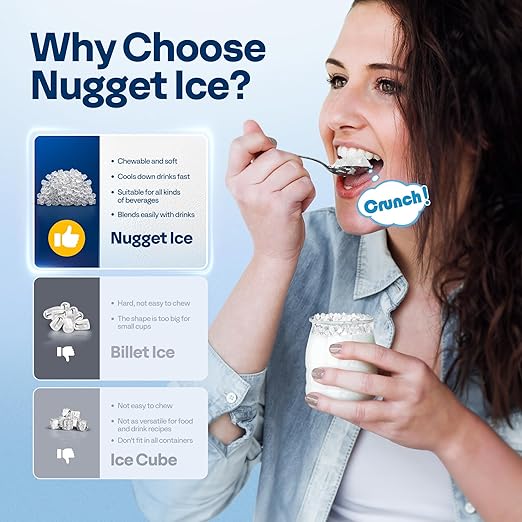 VIVOHOME Nugget Ice Maker Countertop, Portable Pebble Ice Maker Machine with 44lbs/Day, Soft Chewable Pellet Ice Machine with Self-Cleaning, Scoop, 10 Ice Bags, for Home Kitchen, Party, RV, Camping