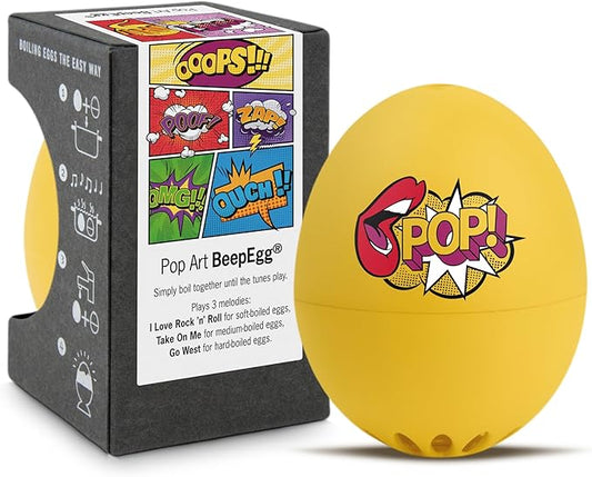 Pop Art BeepEgg – Egg Timer for Boiling Eggs – Musical Egg Cooker for Soft, Medium, Hard Boiled Eggs – Food Safe – Singing Floating Egg Timer – Egg Cooker for 3 Levels of Doneness - Brainstream