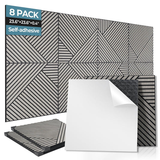 AKUMAX 8 Pcs Wood Panels for Wall Peel and Stick-Decorative Fluted Slat Wall Paneling-Soundproof Wall Paneling for Interior Wall Decor,Studio, Living Room (Sineroak)