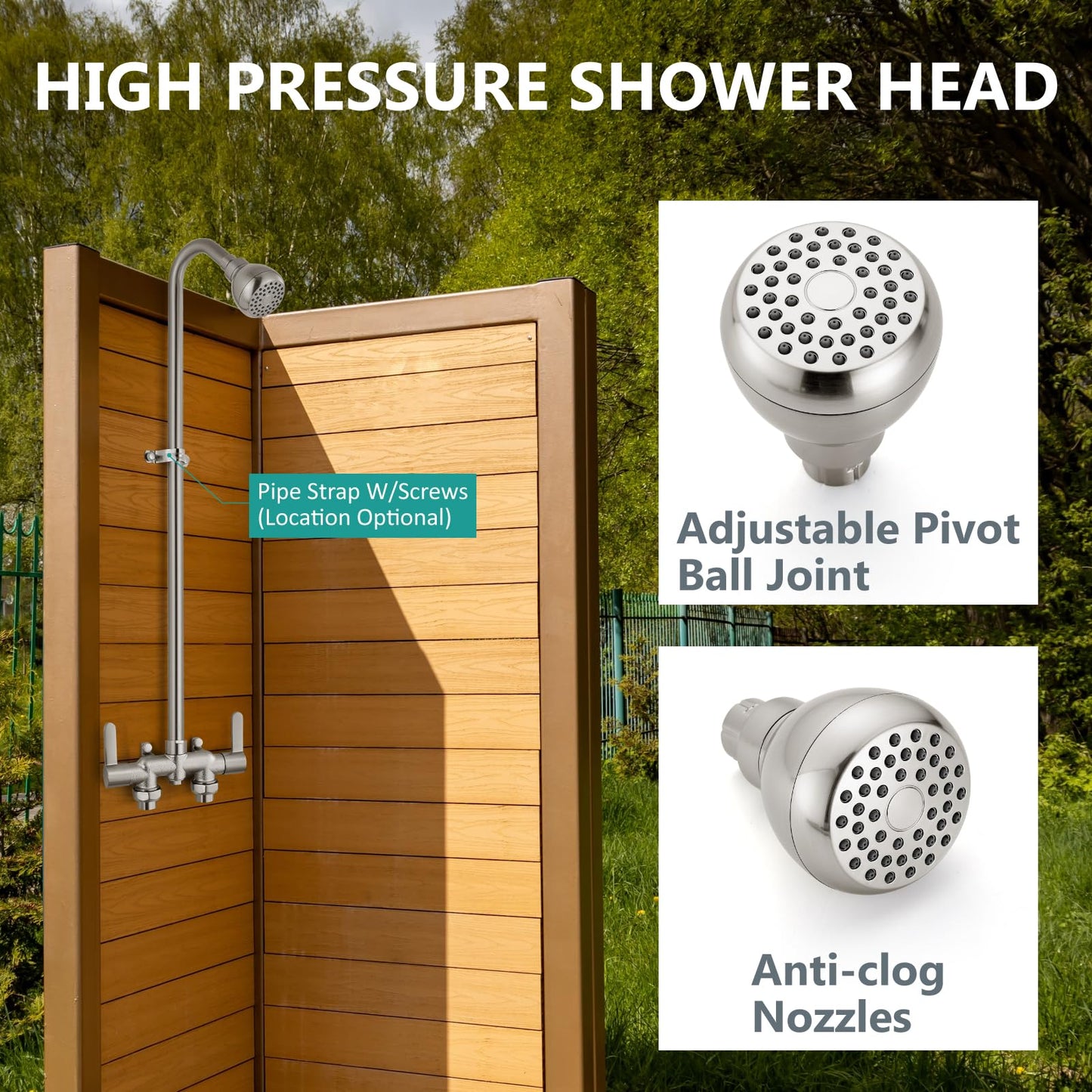 Aolemi Outdoor Shower Fixtures, 31" Exposed Shower System with Shower Head, 2-Handle Outdoor Shower Kit, 3 Inch Center Brass Mixing Valve, Brushed Nickel