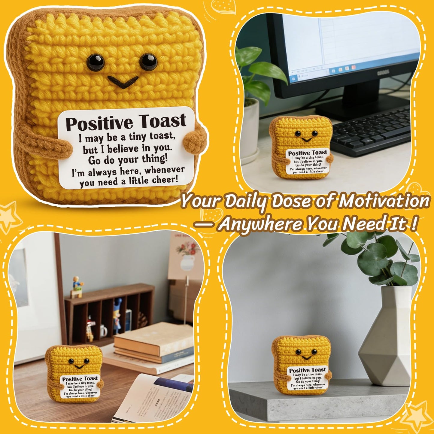 Birthday Gifts for Women Men Positive Butter Toast Crochet Holiday Decor Gift Friend Coworkers Self Care Gifts Perfect for Easter Office Desk Decor
