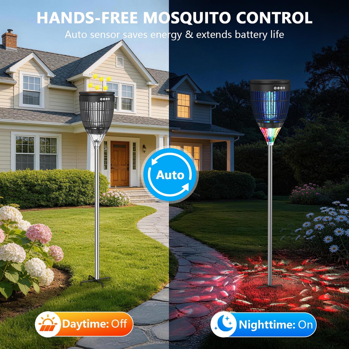 Solar Bug Zapper Outdoor, Jinyeda 4200V Mosquito Zapper with RGB Projector & Flame Lights, Cordless Mosquito Killer, USB Rechargeable Fly Insect Trap Waterproof Lighting Decor for Patio, Garden, Yard