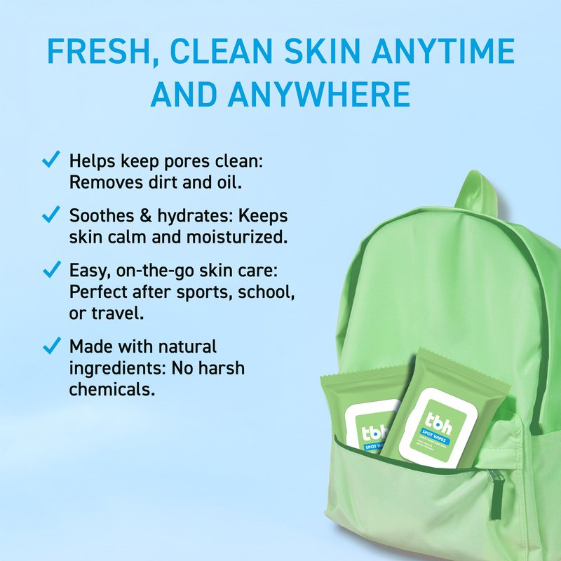 TBH Kids Spot Face Cleansing Wipes – Gentle Daily Skincare for Preteens & Teens with Oily, Dry & Sensitive Skin – Salicylic Acid & Witch Hazel – Paraben-Free & Dermatologist-Approved – 30 count