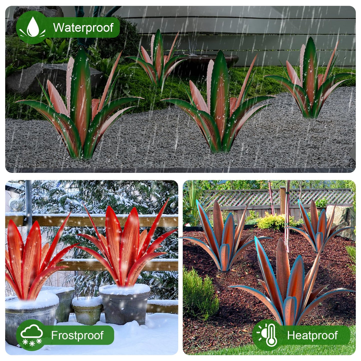 TOMBABY Enlarge Thickened Wind Resistant Metal Agave Garden Art Metal Plant Country Garden Sculpture Statue Outdoor Decoration Agave Metal Plant Courtyard Garden Lawn Ornament Gift (1, 12 Leaves red)