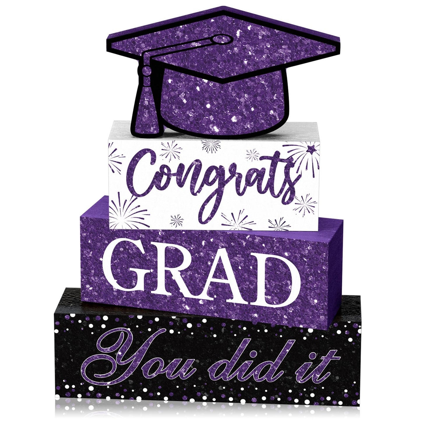 Cinnvoice 4 Pcs Graduation Table Decor 2026 Congrats Grad Centerpiece Class of 2026 Wood Sign Graduation Tiered Tray Decor Farmhouse Congratulate Gifts for Home Shelf Party Decorations(Purple)