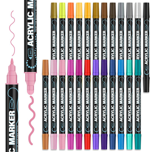 Acrylic Paint Markers, 24 Colors Paint Pens Acrylic Markers for Rock Painting Supplies, Wood, Ceramic, Glass, DIY Crafts, Scrapbook & Art Supplies for Classroom Must Haves.