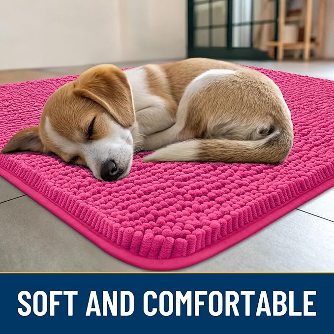 Smiry Dog Door Mat for Muddy Paws 40x32, Absorbs Moisture and Dirt Doormat, Non-Slip Washable Quick Dry Chenille Front Door Mat Indoor Entrance, Entryway Carpet for Inside Floor, Hot Pink