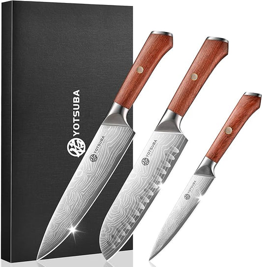 YOTSUBA Kitchen Knife Set 3 PCS, Ultra Sharp Japanese Knife Set, High Carbon Stainless Steel Blade With Smooth Ergonomic Handle for Home & Restaurant Use