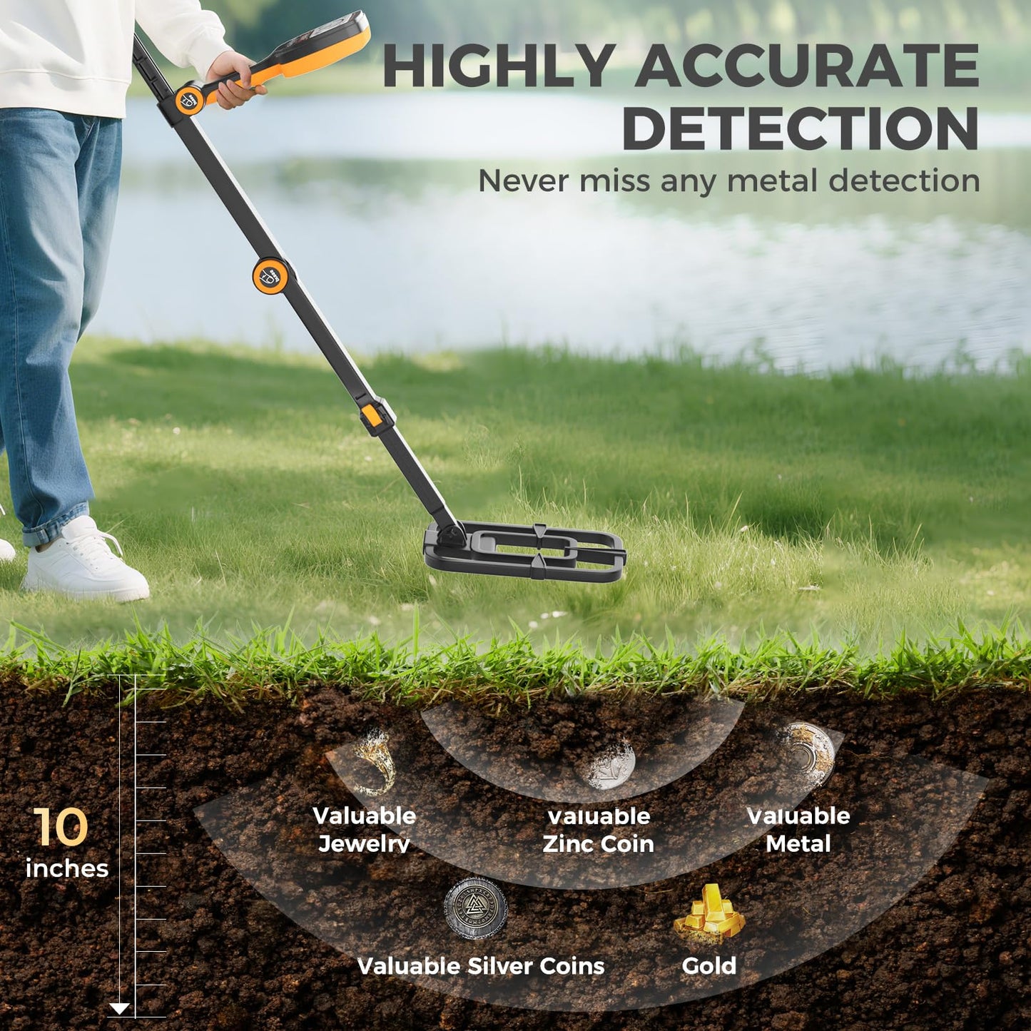 Foldable Professional Metal Detector for Adults, Higher Accuracy Gold Silver Metal Detectors Kit with LCD Display, 5 Modes, Advanced DSP Chip 10" Coil,Headphones, Carry Bag, 4-in-1 Shovel
