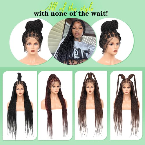 Youthfee 360° HD Full Lace Braided Wigs Knotless Twist Braided Wig for Women Braid Lace Front Wig with Baby Hair Premium Synthetic Long Burgundy Twist Braid wigs 36 Inch