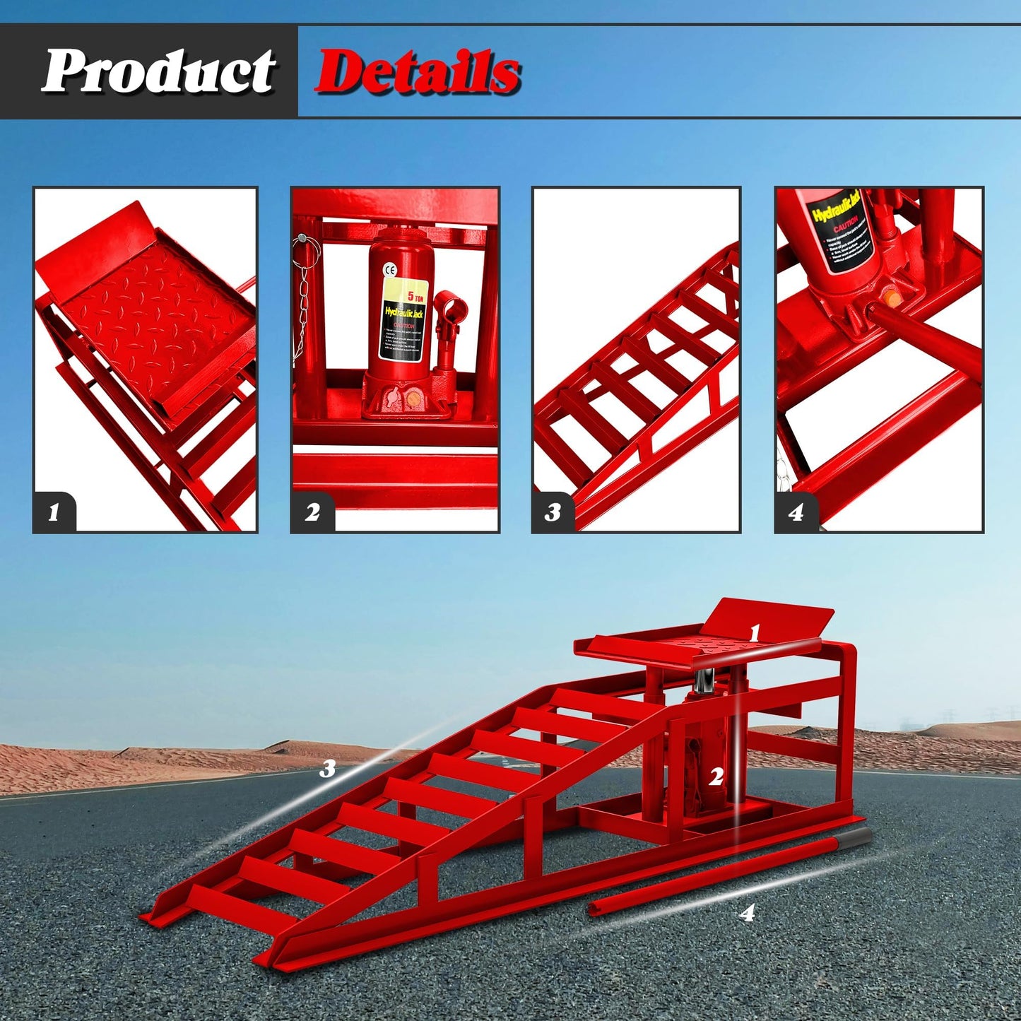 2 Pack Hydraulic Car Ramps 5 T 10000 LBS Low Profile Car Lift Service Ramps Truck Trailer Garage,Height Hydraulic Vehicle Ramps