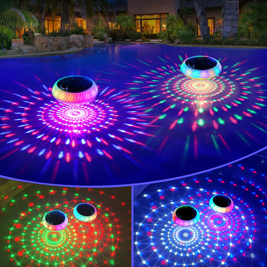 FirstE Solar Floating Pool Lights, 7.6" Dynamic Upper and Lower RGB Color Changing Floating Lights for Pool, IP68 Waterproof Solar Pool Light that Float Decor Hot Tub Party Wedding Pond Garden Yard