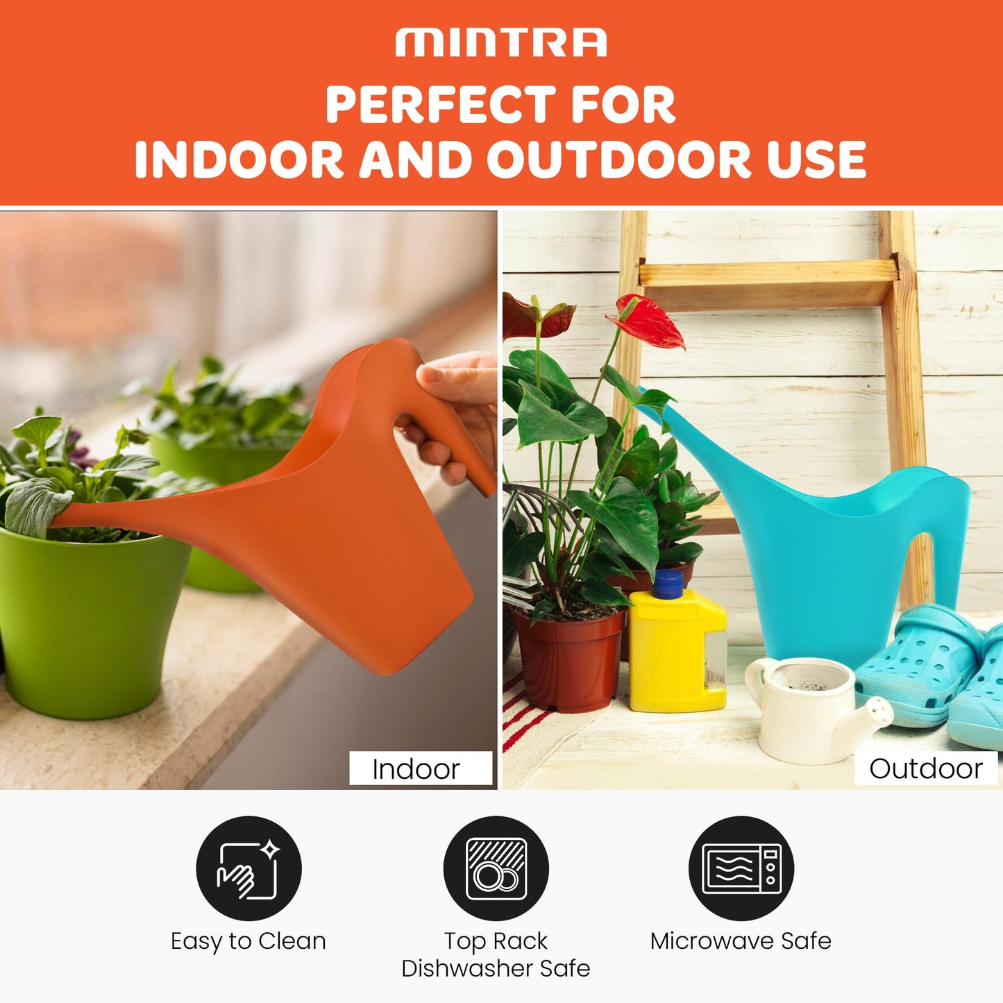 Mintra 1/2 Gallon Plant Watering Can, Long Spout Plastic Water Pitcher for Indoor & Outdoor Use, Durable & Lightweight Water Can for Watering Flowers & Potted Plants, 1 Pack, 2L/68 oz – Forest Green