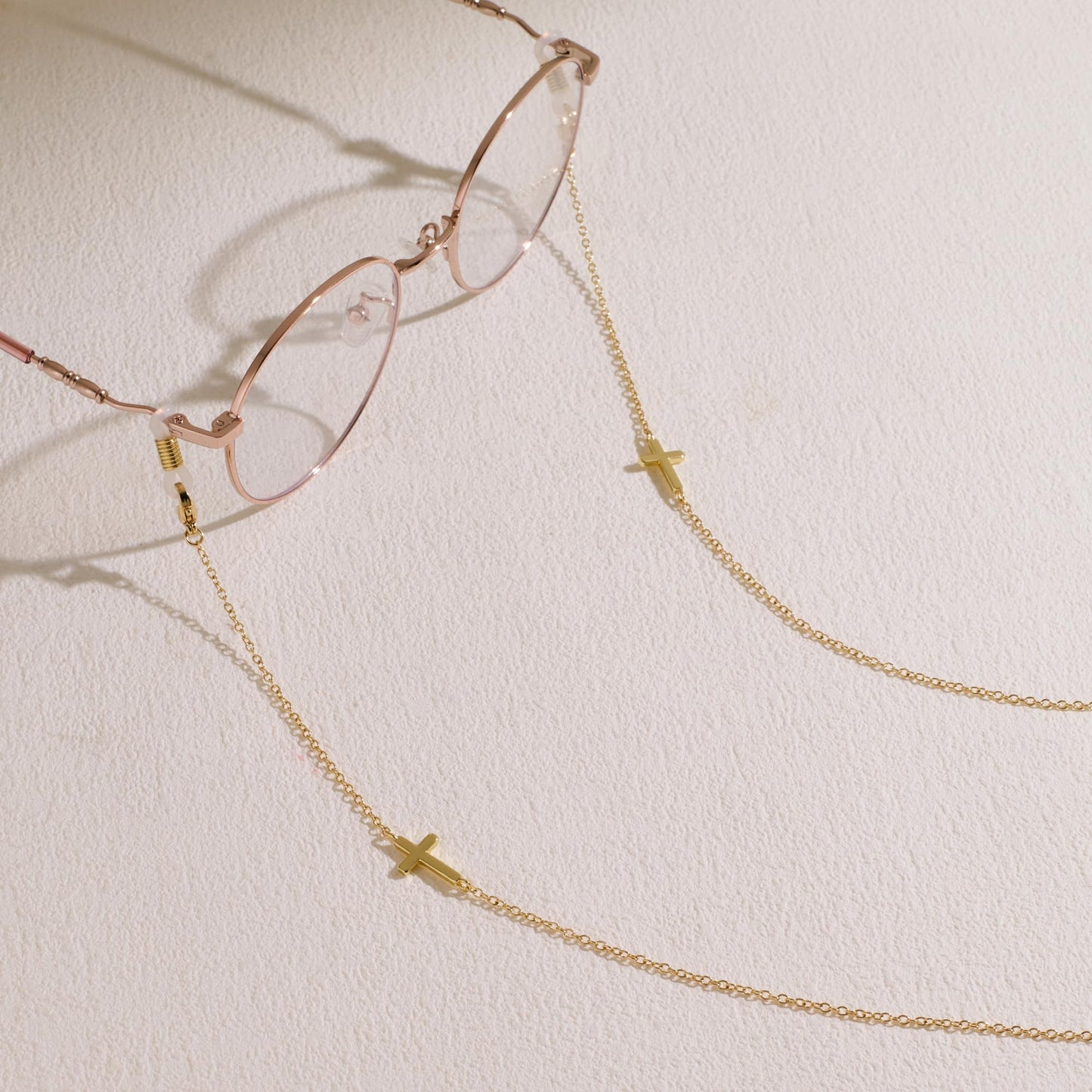 AllenCOCO Cross Glasses Chain, Glasses Strap For Women Sunglasses - 14K Gold Eyeglasses Chain, Eye Glasses Holders Around Neck